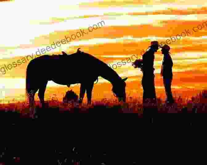 A Cowboy And A Woman Embracing On The Open Prairie, With A Sunset In The Background. The Goldsmith Of Her Dreams: A Historical Western Romance Novel