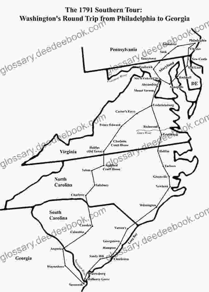 Map Of George Washington's 1791 Southern Tour George Washington S 1791 Southern Tour (History Guide)